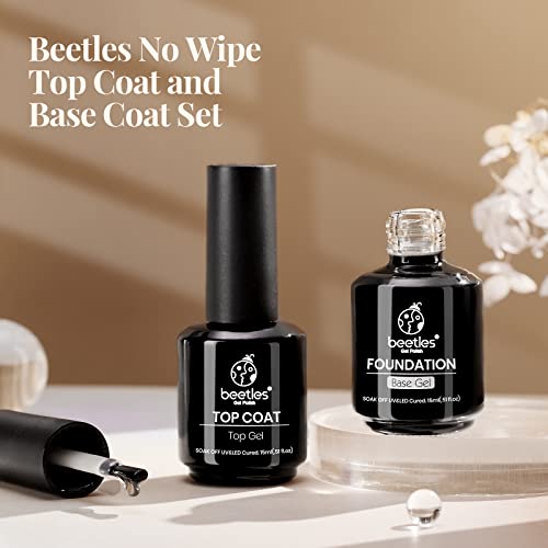 Beetles Esmaltes Semipermanentes de Uñas en Gel Base Top Coat, base de barniz y capa superior sin toallitas 15ml esmalte de uñas de gel transparente, se seca bajo lámpara UV/LED brillante y duradero