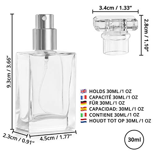 Belle Vous Frasco Vacío Atomizador Perfume Rellenable 30 ml Frascos para Perfume Cristal Transparente (Pack de 8) Bote Spray Atomizador Plateado - Viajes, Aceites Esenciales, Loción After-Shave