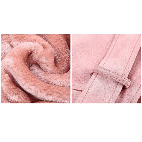 BELLIVERA Chaqueta de Gamuza de Cuero Sintético Para Mujer Abrigo Corto con Cinturón de Motocicleta Cálido de Invierno con Cuello de piel Desmontable 8830 Rosa XXL