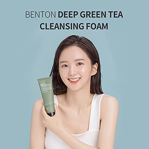 BENTON Espuma limpiadora de té verde profundo 120 g (4.23 oz.) - Espuma limpiadora facial purificadora y reafirmante de poros para pieles grasas y sensibles, acabado suave sin irritación