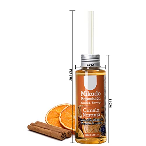 BESCH 3 Botes Mikado Reposición Ambientador para Hogar Aroma Canela Naranja 100ml