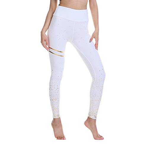 BESIDE STAR 2 Piezas Ropa Deportiva Mujer, Mallas de Deporte de Mujer con impresión centelleante, Leggins Mujer, Pantalones Mujer Crossfit, Yoga Fitness Blanco S