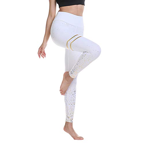 BESIDE STAR 2 Piezas Ropa Deportiva Mujer, Mallas de Deporte de Mujer con impresión centelleante, Leggins Mujer, Pantalones Mujer Crossfit, Yoga Fitness Blanco S