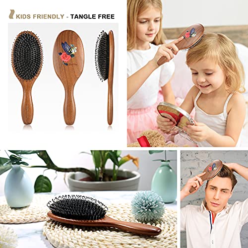 BESTOOL Cepillo de pelo con cerdas de jabalí con alfiler de nylon, uno de los mejores cepillos para el pelo para mujeres, hombres o niños, pelo largo grueso y rizado (negro)