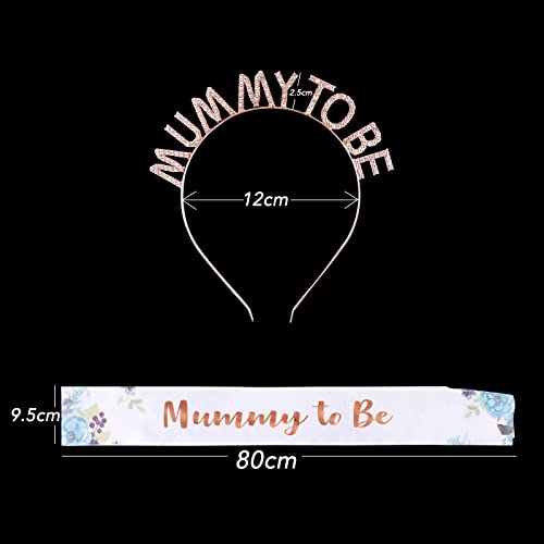 BETESSIN Banda Tiara Mummy To Be para Futura Mamá Banda Fajín Estampado Diadema Mummy To Be Oro Rosa Sash para Fiesta Baby Shower Celebración Bienvenida al Bebé