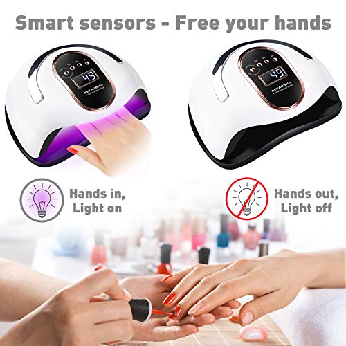 BEYAOBN Lampara LED Uñas 168W Profesional Secador de Uñas LED UV Lampara Uñas Gel Semipermanentes Maquina Uñas Luz Lamp con Sensor Automatico,4 Temporizadores Manicura/Pedicure Nail Art Hogar el Salón