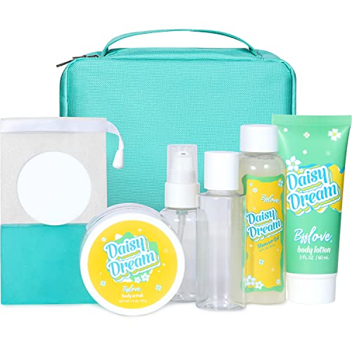 BFFLOVE Set Regalo Mujer, Neceser Viaje con Set de Baño a Fragancia Margarita, Cesta de Regalo con 9 Piezas, Incluye Gel de Ducha, Loción Corporal, Exfoliante Corporal, Jabón y Dispensador de Viaje