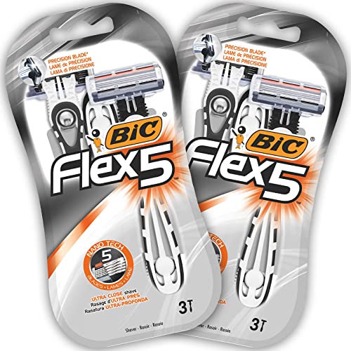 BIC Flex5 Maquinillas de Afeitar Desechables para Hombre, la recortadora de precisión, 2 Paquetes de 3