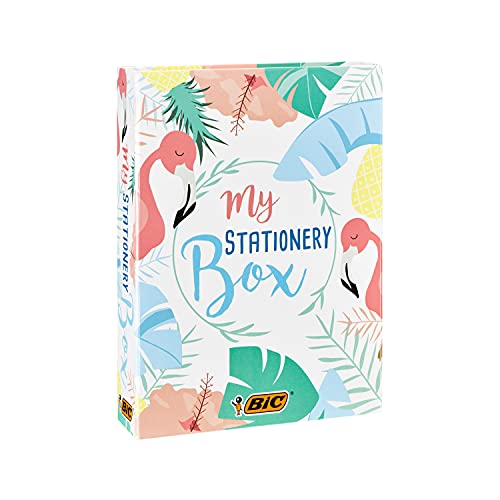 BIC My Stationery Box, 10 Marcadores, 6 Bolígrafos, 4 Rotuladores, 1 Cinta Correctora, 5 Marcadores Permanentes, 2 Blocs De Notas Adhesivas Y 1 Libreta A5 (Blanco), Multipack de 28 Unidades