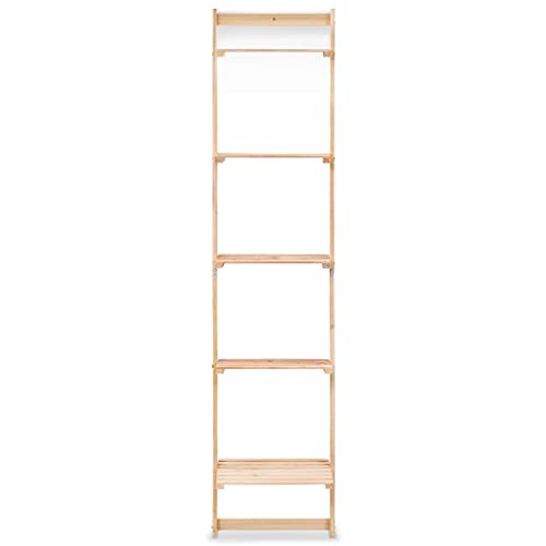 BIGTO Estante de escalera de madera de cedro, beige, estante de pared y estantería de almacenamiento, estantería de 5 niveles, sala de estar, cocina, muebles de oficina (41,5 x 30 x 176 cm)