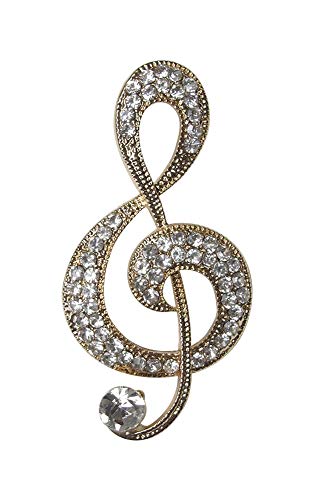 bijouxmodefashion Broche Dorado Diseño Clave de Sol Música Estrás Cristal Blanco