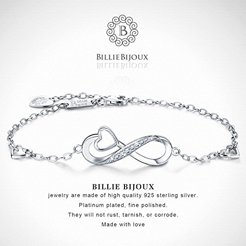 Billie Bijoux Pulsera de Plata esterlina Mujer Símbolo Amor Infinito Brazalete de Mujer Ajustable Regalo Ideal el día de San Valentín (C-Infinity Heart)