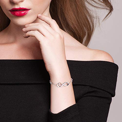 Billie Bijoux Pulsera de Plata esterlina Mujer Símbolo Amor Infinito Brazalete de Mujer Ajustable Regalo Ideal el día de San Valentín (C-Infinity Heart)