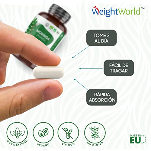 Bio Moringa Oleifera Orgánica Pura Alta Dosis 1650 mg 180 Cápsulas - Bio Moringa Oleifera Fuente de Vitaminas, Minerales y Antioxidantes, Moringa Cápsulas Pura Ecológica, Suministro para 2 Meses