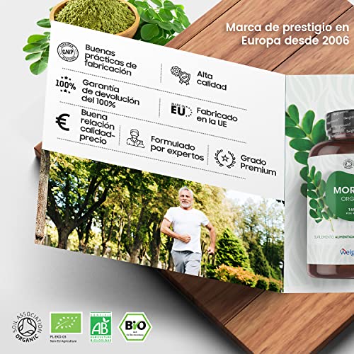 Bio Moringa Oleifera Orgánica Pura Alta Dosis 1650 mg 180 Cápsulas - Bio Moringa Oleifera Fuente de Vitaminas, Minerales y Antioxidantes, Moringa Cápsulas Pura Ecológica, Suministro para 2 Meses