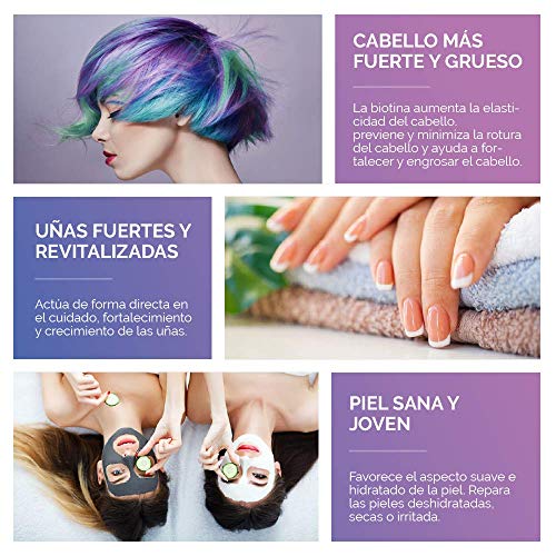 Biotina 10.000 mcg para el crecimiento del cabello. Alta dosis de vitaminas de biotina para fortalecer cabello, piel y uñas. 120 cápsulas vegetales.