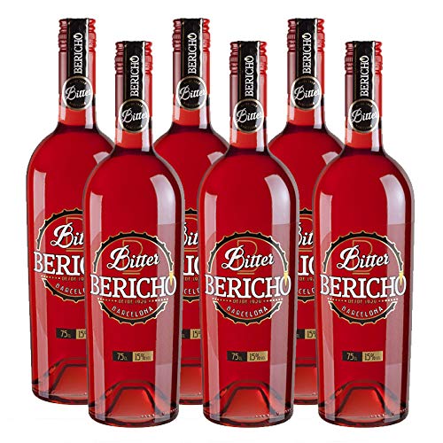 Bitter Bericho de 75 cl - Elaborado en Barcelona - Bardinet (Pack de 6 botellas)