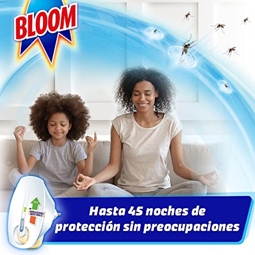 Bloom Insecticida Eléctrico Líquido Doble Eficacia (1 aparato + 2 recambios), insecticida eléctrico para mosquitos común y tigre, fórmula concentrada sin perfume