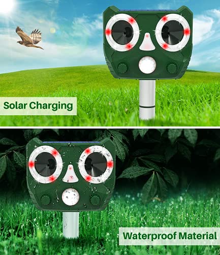 Bogutongjin Repelente Gatos, Repelente Ultrasónico de para Uso al Aire Libre, Ahuyentador para Gatos, Ristente al Agua, Animales, Ratones, Perroas, Gatos, pájaroscon Carga Solar y USB, 5 Modos