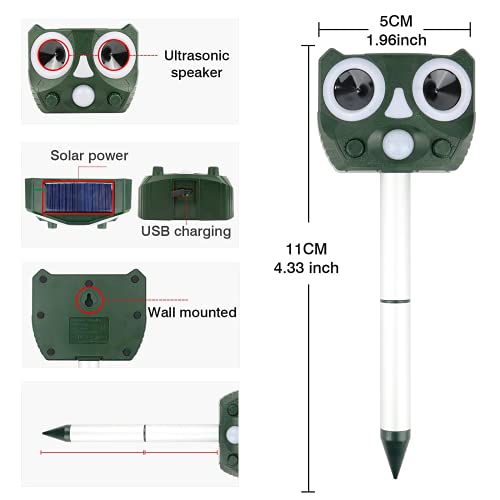 Bogutongjin Repelente Gatos, Repelente Ultrasónico de para Uso al Aire Libre, Ahuyentador para Gatos, Ristente al Agua, Animales, Ratones, Perroas, Gatos, pájaroscon Carga Solar y USB, 5 Modos