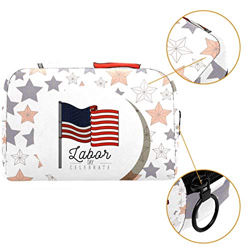 Bolsa de Maquillaje Bolsas de Aseo Organizador de cosméticos Bolsa con Cremallera para Mujeres Estrellas Marco Circular con Bandera Americana