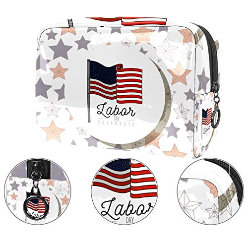 Bolsa de Maquillaje Bolsas de Aseo Organizador de cosméticos Bolsa con Cremallera para Mujeres Estrellas Marco Circular con Bandera Americana