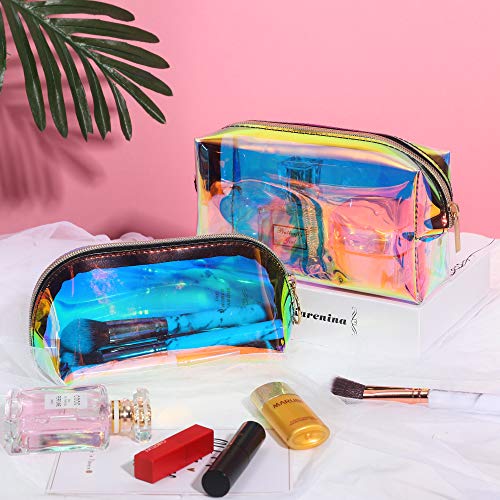 Bolsas de Aseo, Kit de 3 Piezas Neceser Playa de Viaje para Maquillaje Bolsa de Cosméticos Holográfico Impermeable con Cremallera para Hombre Mujer Vacación Baño y Viajes