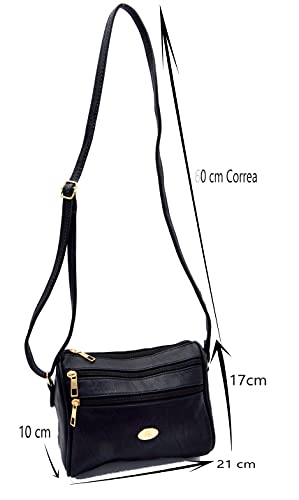 Bolso Bandolera mujer, Bolso para móvil, Bolso Pequeño Mujer, Diseño Moderno de Moda, Básico Elegante y Casual, Correa Regulable. Botón Imantado y Cremallera, Bandolera Mujer Piel (Negro)