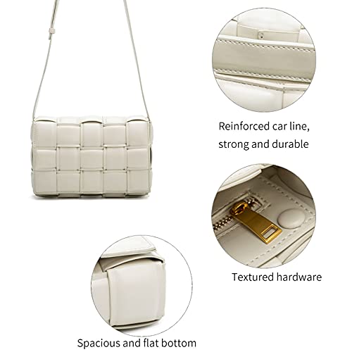 Bolso cruzado tejido para las mujeres, bolso cuadrado de la cartera del embrague del bolso del mensajero del hombro pequeño, beige (A-Beige), Medium