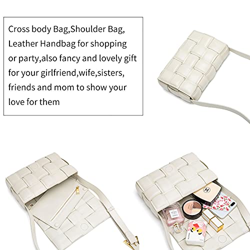 Bolso cruzado tejido para las mujeres, bolso cuadrado de la cartera del embrague del bolso del mensajero del hombro pequeño, beige (A-Beige), Medium