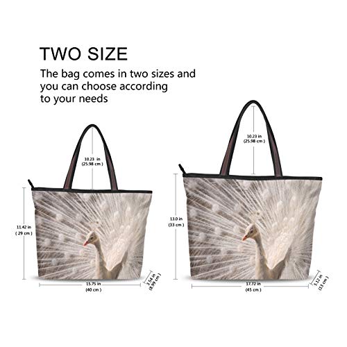 Bolso de mano para mujeres, niñas, señoras, bolso de estudiante, bolsos de compras, bolsos de hombro con correa ligera de pavo real blanco