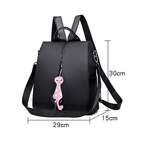 Bolso de Mujer Mochila Impermeable Nylon Mochila Antirrobo Bolso de Hombro Ligero Mochila Mujer Salvaje Moda Oxford Tela Madre Bolsa Estudiante Bolsa Damas Pequeña Adornos de Gatito (Negro)