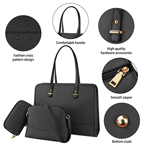 Bolsos Mujer Bolso Tote Bolsos de Mano Grande Bolso Shopper Universidad Cuero PU Bolso Bandolera Bolsos Billetera 3pcs Set Negro