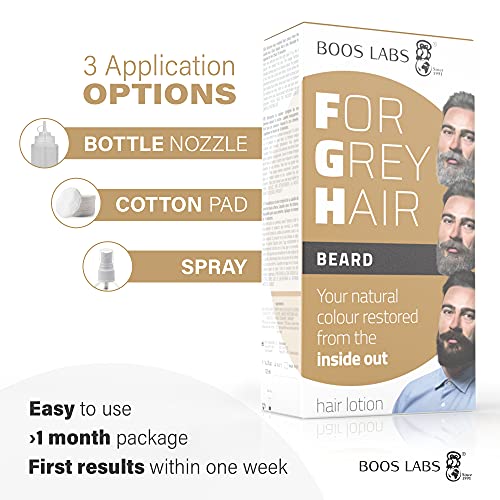 BOOS LABS For Grey Hair for Beard un Producto Capilar Cubre Barba Gris, Alternativa Saludable al Tinte Barba Hombre, Recuperar el Color Original de Barba, Producto Enzimático para el Barba