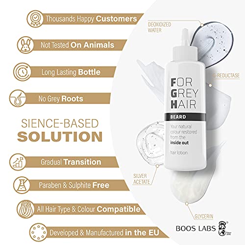 BOOS LABS For Grey Hair for Beard un Producto Capilar Cubre Barba Gris, Alternativa Saludable al Tinte Barba Hombre, Recuperar el Color Original de Barba, Producto Enzimático para el Barba