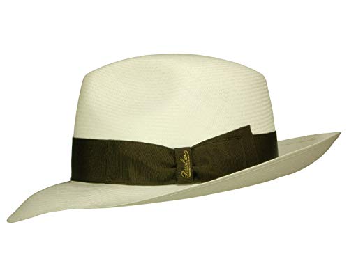 Borsalino Classico Fedora fina con borde ancho de paja de panamá. Marrón natural (712-2). 57