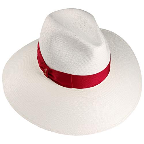 Borsalino Sombrero Panamá Tamira Fine Mujer - Made in Italy de Verano Sol con Banda Grosgrain Primavera/Verano - Talla única Natural-Burdeos