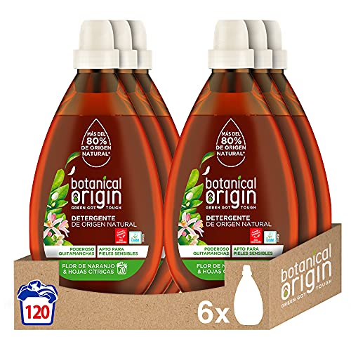 Botanical Origin Detergente para lavadora ecológico apto para pieles sensibles, aroma Flor de naranjo y hojas cítricas - Pack de 6 x 20, total 120 lavados