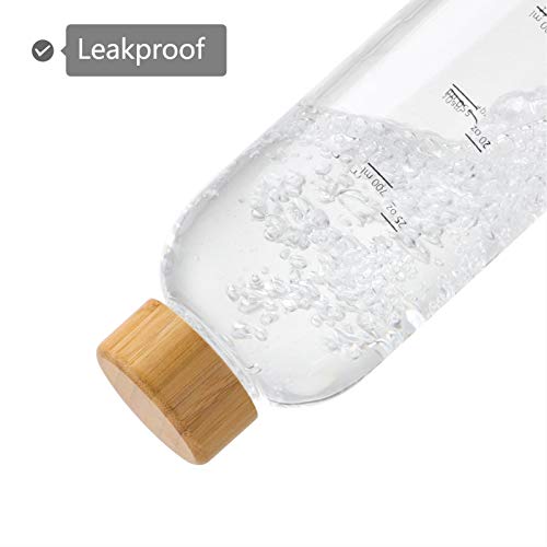 Botella de Agua Cristal 1 Litro con Marcador de Tiempo Funda y Tapa de Bambú Reutilizable para Deportes, Gimnasio, viajes, sin Bpa (Gris)