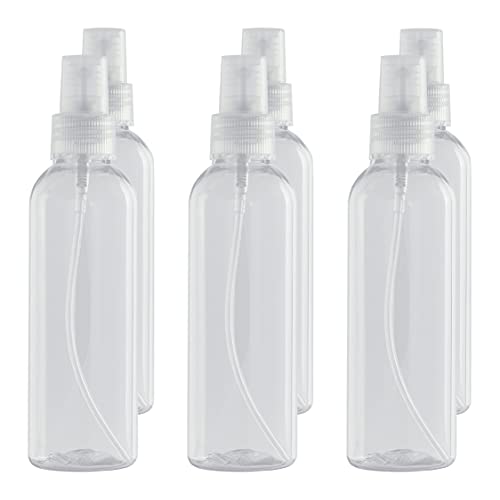 Botella Spray Pulverizador de plástico Transparente Pet 100 ml. hermética y Reutilizable. Nebulización Fina idónea para Limpieza, humectar, Plantas, ambientador y Perfume. (06 Unidades)