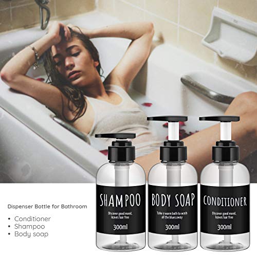 Botellas dispensadoras de 3 piezas para baño, segbeauty 300 ml botellas de bomba de recarga para jabón corporal líquido champú acondicionador gel de ducha hotel plástico prensa loción dispensador