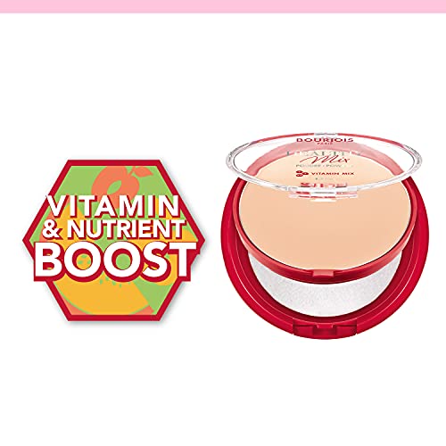 Bourjois Polvo compacto Healthy Mix Zero Signos de cansancio, fórmula matificante y uniforme con vitaminas A, E y B5, 002 Light Beige, 11 g