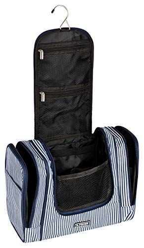 B.PRIME Bolsa de Aseo Classic XL Azul Marino y Blanco – Neceser prémium Muy Espacioso para Colgar – Medidas: 28x13x22 cm