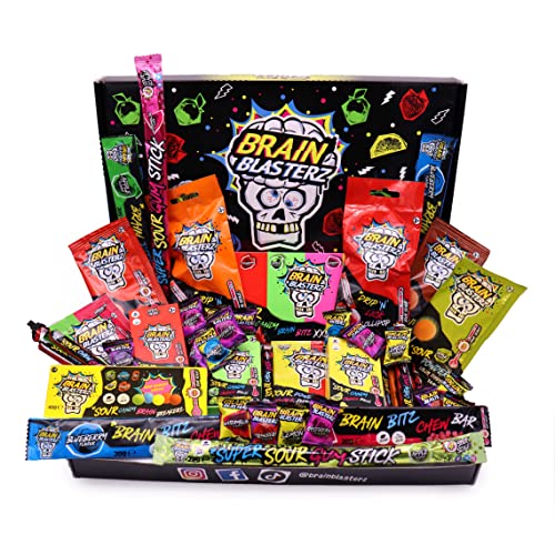 Brain Blasterz ULTIMATE Gift Box | Super sour sweets, Hard Sour Candy, Brain Breakerz, Candy Spray, Lollipop, Brain Bitz, Chew Bars & More