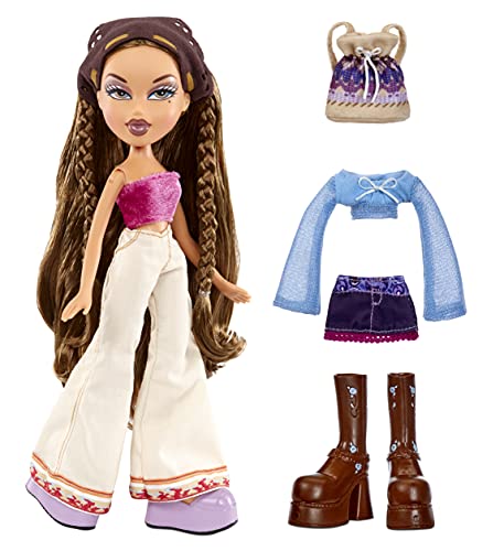 Bratz Edición Especial 20 Años Muñeca de moda original Yasmin - Caja holográfica y póster - Coleccionable - Réplica de la versión de 2001 - Incluye 2 vestidos, zapatos, bolso y más