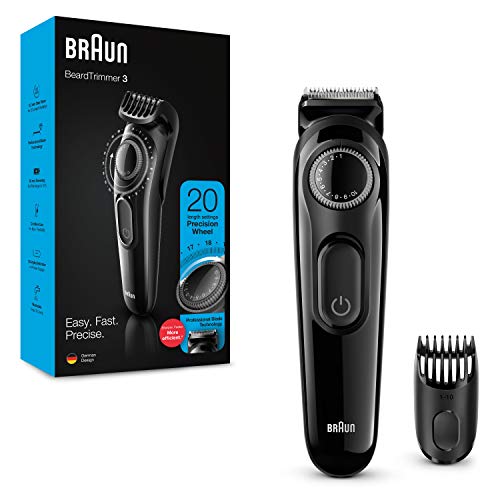 Braun Recortadora de Barba con Dial de Precisión, Peine y Cuchillas Afiladas de Larga Duración, BT3222, Negro