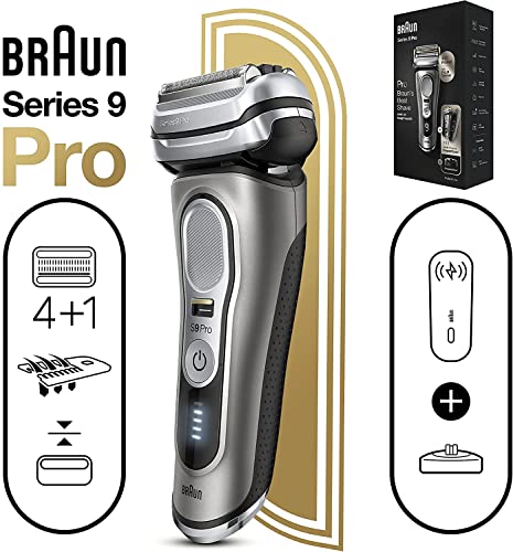 Braun Series 9 Pro Afeitadora Eléctrica Hombre, Máquina de Afeitar Barba con Recortadora ProLift y Cabezal 4en1 para Uso en Seco y en Mojado, Powercase y Base de Carga, 9425 S, Gris