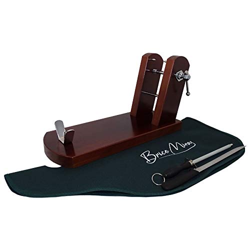 BRICOMIRAS JAMONERO Modelo Rioja Home Color Nogal, Regalo Cuchillo JAMONERO + CHAIRA + CUBREJAMÓN, Soporte JAMONERA Ideal Uso Profesional Y DOMÉSTICO (Nogal, Cubrejamón Verde)