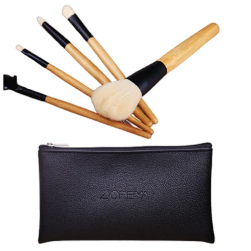 Brissa España. 5 Brochas de Maquillaje Baratas. Set Brochas Pinceles Ecológicas Bambú Maquillaje Básico. Neceser Negro