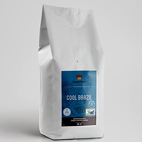 Brown Bear Cool Brazil, Descafeinado Proceso Swiss Water Decaf, Café En Grano Decaffeinated Roast Coffee Beans, 1 kg, 5% de las ventas fue donado a Free the Bears Charity